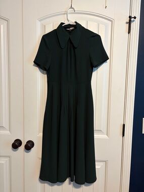 Sarah Coventry Forest Green Midi Dress with Pointed Collar